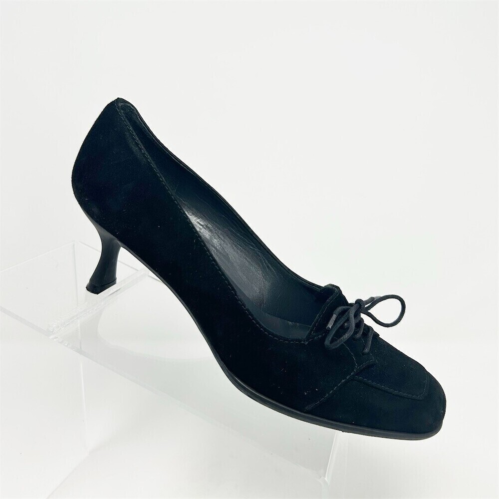 Stuart Weitzman Pump Heels Black Lace-Up Oxford Square Toe Low Heel Size 7.5 M